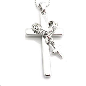 White Gold Plated Cross Heart Dangle Necklace